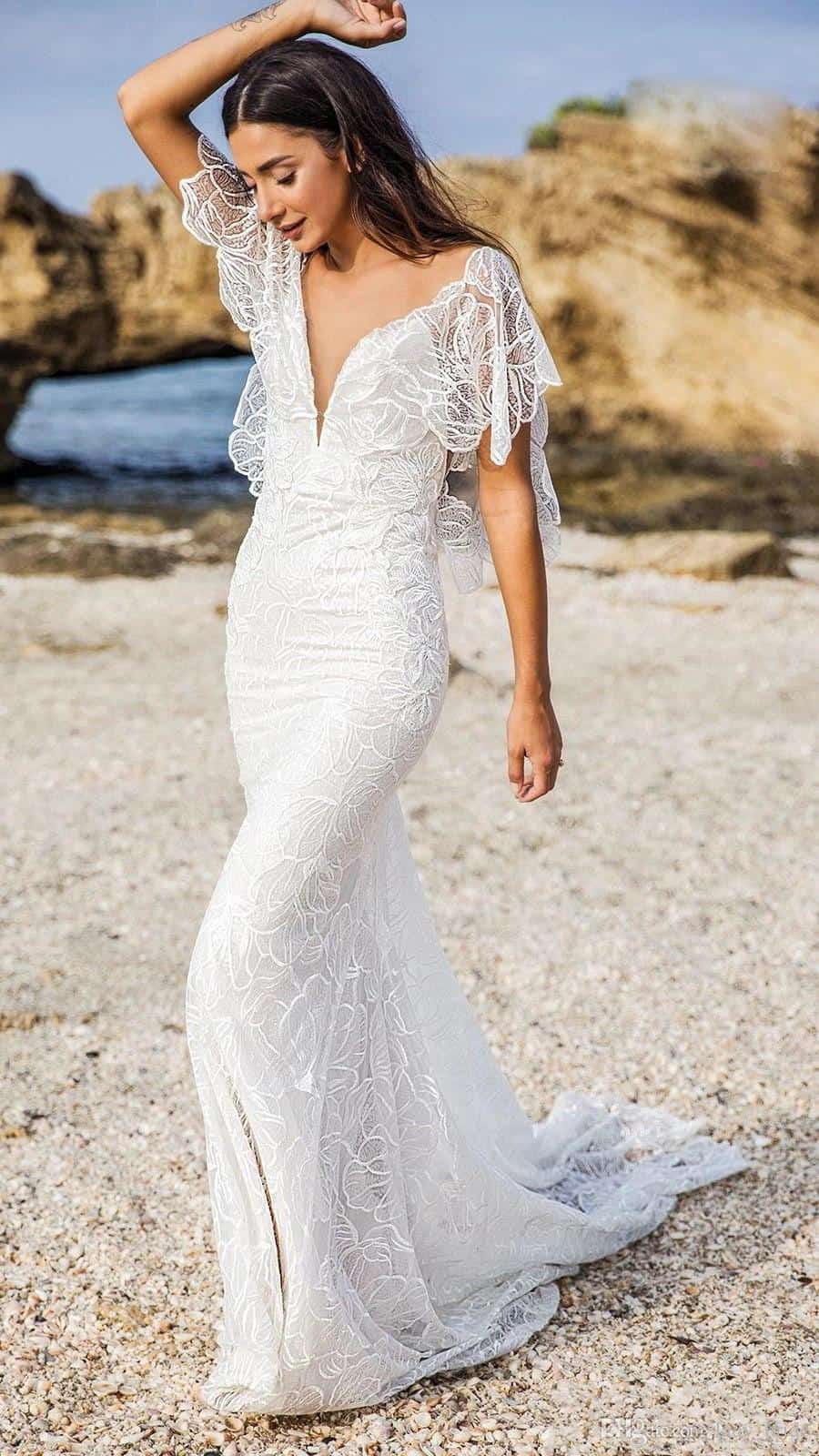 vestido de novia de manga murciélago